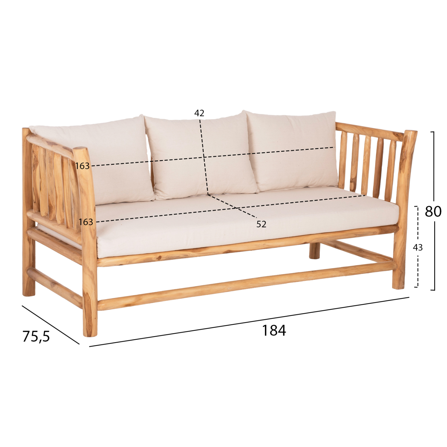 ΣΕΤ ΣΑΛΟΝΙ 4ΤΜΧ EDDARD HM9340 ΑΠΟ ΜΑΣΙΦ ΞΥΛΟ TEAK ΦΥΣΙΚΟ - ΛΕΥΚΟ