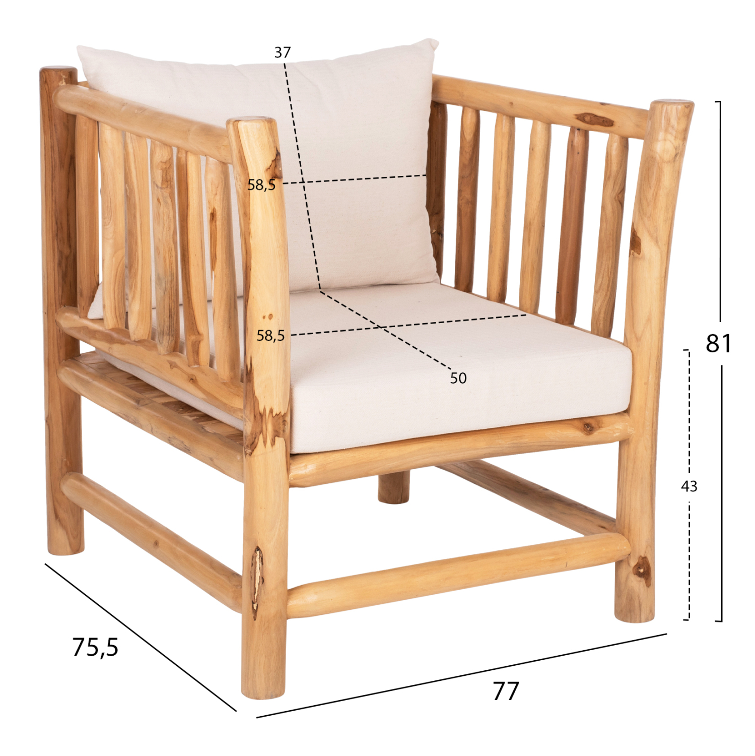 ΣΕΤ ΣΑΛΟΝΙ 4ΤΜΧ EDDARD HM9340 ΑΠΟ ΜΑΣΙΦ ΞΥΛΟ TEAK ΦΥΣΙΚΟ - ΛΕΥΚΟ