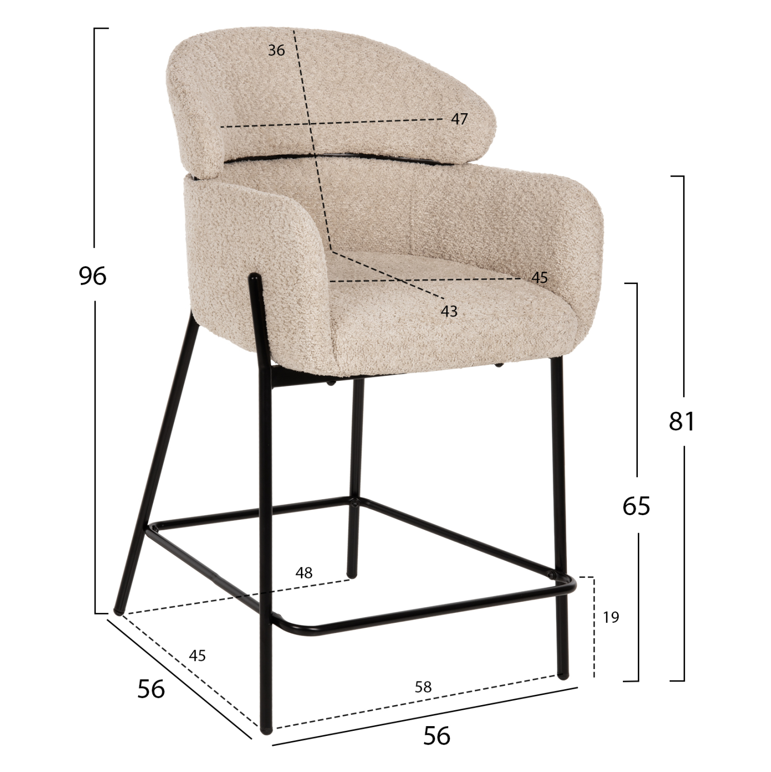 ΣΚΑΜΠΟ ΜΕΣ. ΥΨΟΥΣ WOLF HM8584.02 ΕΚΡΟΥ ΥΦΑΣΜΑ ΜΠΟΥΚΛΕ-ΜΑΥΡΑ ΜΕΤΑΛΛΙΚΑ ΠΟΔΙΑ 56x57x98Yεκ.