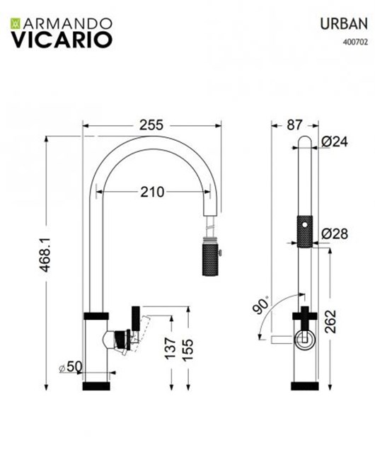 Armando Vicario Urban 400702-225 Bronze Μπαταρία Κουζίνας με υψηλό περιστρεφόμενο ρουξούνι με  ντους, διπλή επιλογή ροής ντους Shower & Spray 