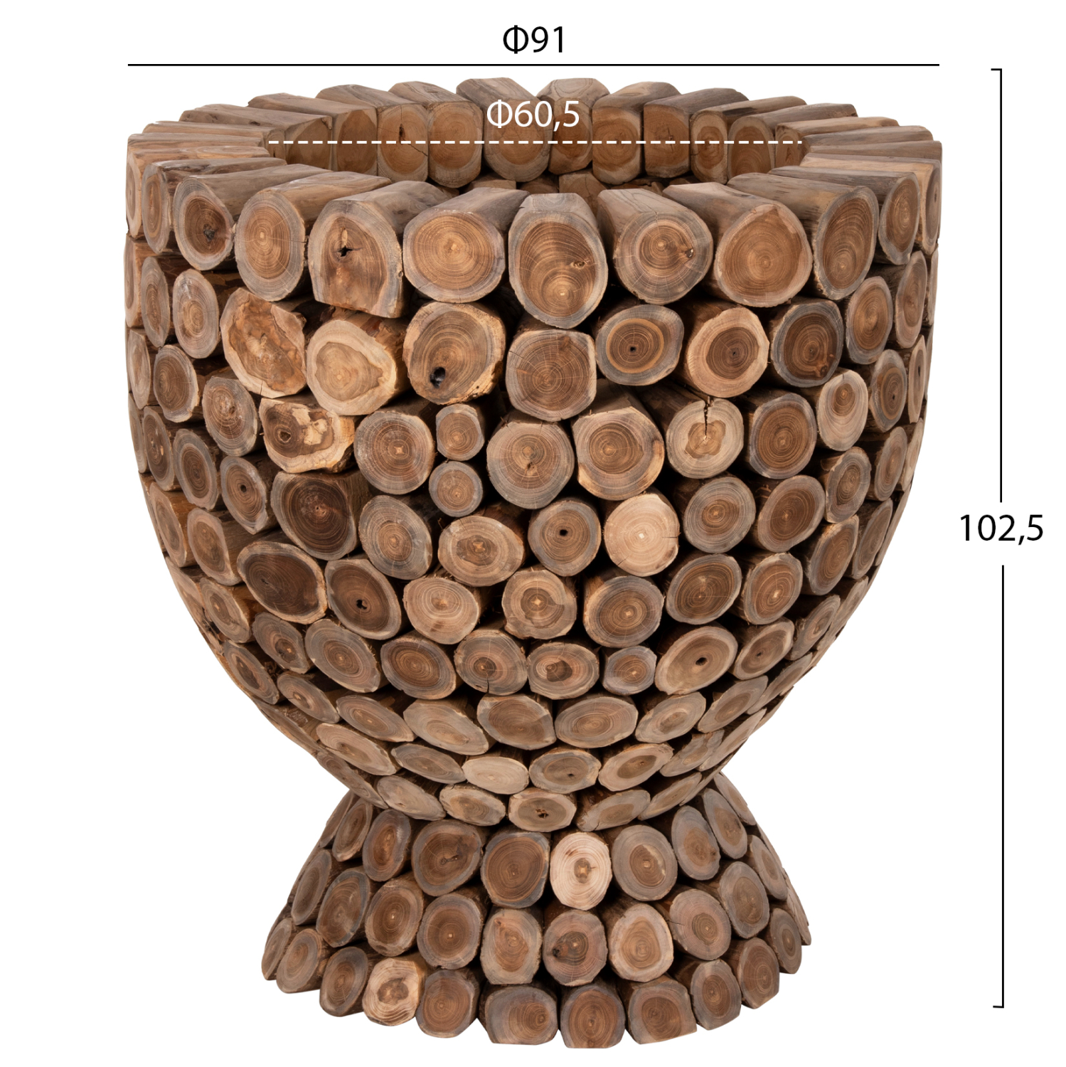 ΤΡΑΠΕΖΙ BAR ΣΤΡΟΓΓΥΛΟ LEEROY HM9806 KOMMATIA ΞΥΛΟΥ TEAK Φ900x103Υεκ.