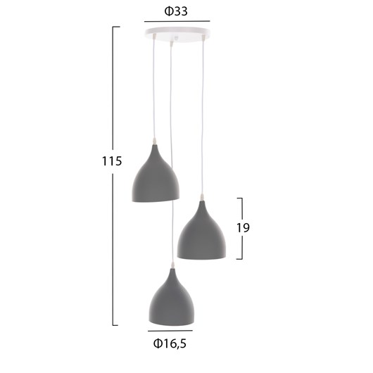 ΦΩΤΙΣΤΙΚΟ ΟΡΟΦΗΣ ΚΡΕΜΑΣΤΟ HM4139 ΓΚΡΙ ΜΕΤΑΛΛΙΚΟ 3ΦΩΤΟ Φ33x33-115Υεκ.