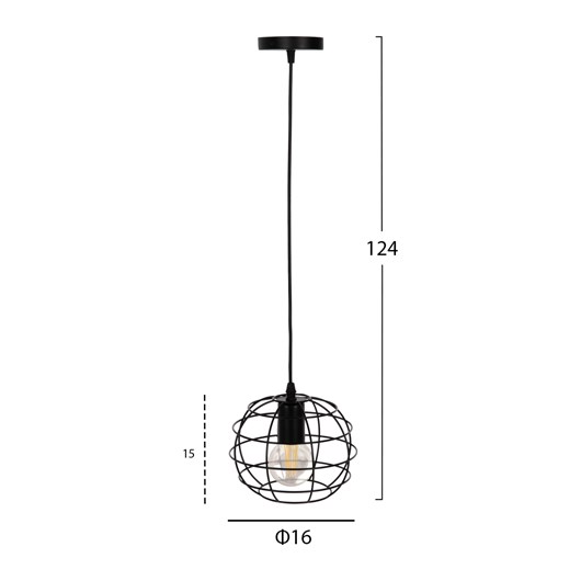 ΦΩΤΙΣΤΙΚΟ ΟΡΟΦΗΣ ΚΡΕΜΑΣΤΟ HM4037 ΣΦΑΙΡΙΚΟ ΜΑΥΡΟ ΜΕΤΑΛΛΙΚΟ Φ16x124Υεκ.