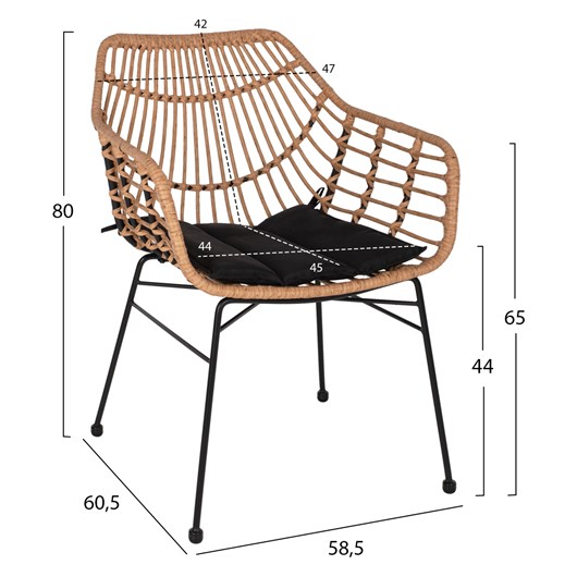 ΠΟΛΥΘΡΟΝΑ ΕΠΑΓΓΕΛΜΑΤΙΚΗ ΜΑΥΡΟ ΜΕΤΑΛΛΟ RATTAN ΜΠΕΖ & ΜΑΞΙΛΑΡΙ HM5864.01 58,5x60,5x80 εκ.