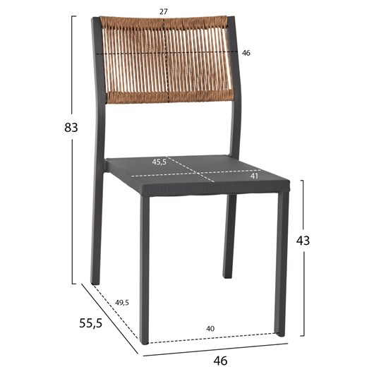 ΚΑΡΕΚΛΑ ΑΛΟΥΜΙΝΙΟΥ ΑΝΘΡΑΚΙ ΜΕ RATTAN ΚΑΙ TEXTLINE HM5921.01 46x55,5x83Υ εκ.