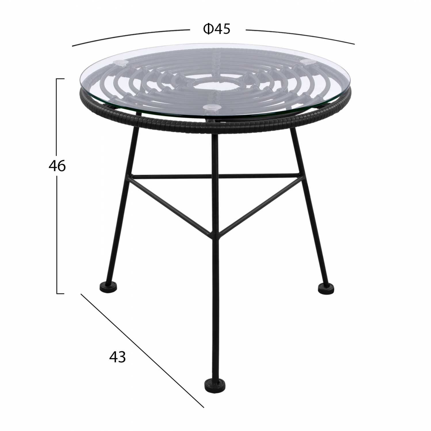 ΤΡΑΠΕΖΙ ΜΕΤΑΛΛΙΚΟ ALLEGRA ΜΕ WICKER ΣΕ ΜΑΥΡΗ ΑΠΟΧΡΩΣΗ ΚΑΙ ΓΥΑΛΙ HM5459.02 Φ45x46εκ