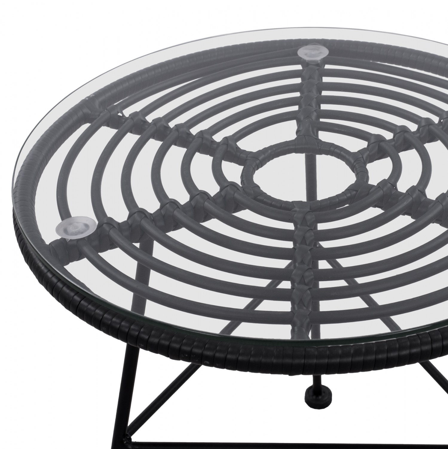 ΤΡΑΠΕΖΙ ΜΕΤΑΛΛΙΚΟ ALLEGRA ΜΕ WICKER ΣΕ ΜΑΥΡΗ ΑΠΟΧΡΩΣΗ ΚΑΙ ΓΥΑΛΙ HM5459.02 Φ45x46εκ