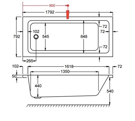 Carron Bathrooms Quantum CRN 457C Μπανιέρα Ακρυλική 180x80cm