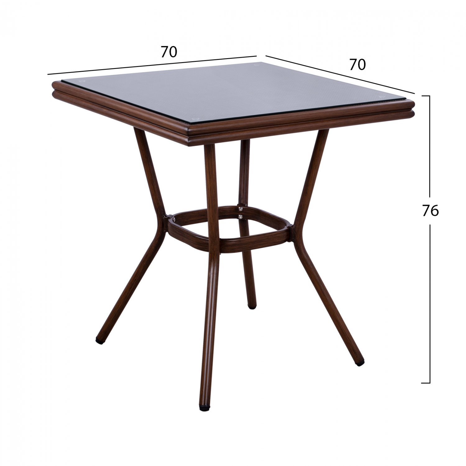 ΤΡΑΠΕΖΙ ΑΛΟΥΜΙΝΙΟΥ HARLOW 70X70X76  BAMBOO LOOK HM5568.03 ΚΑΦΕ ΜΕ ΓΥΑΛΙ
