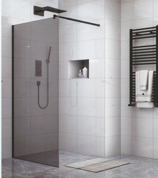 PANEL ΤΖΑΜΙ GREY 90*195h/8mm ME ΜΠΡΑΤΣΟ ΜΑΥΡΟ 70-120cm