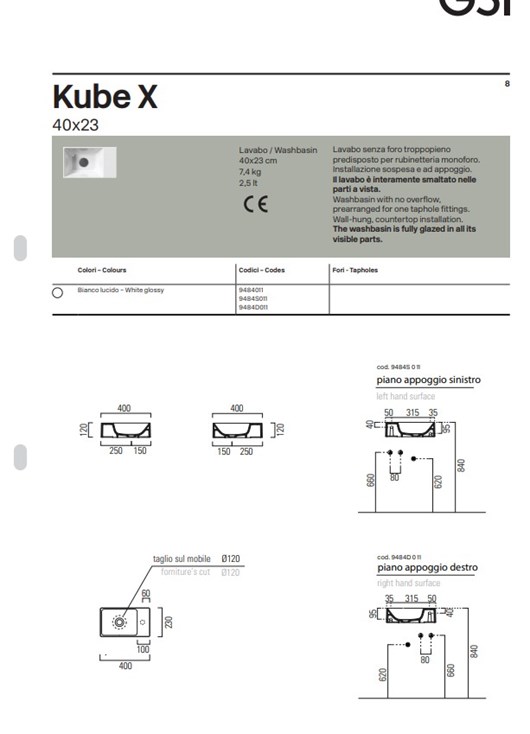 Νιπτήρας Πορσελάνης Kube-X 40x23 (1 προχ.) GSI White