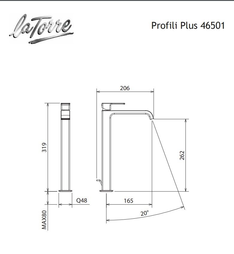 Μπαταρία Νιπτήρα Υψηλή La Torre Profili Plus 46501