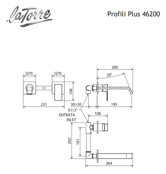 Μπαταρία Νιπτήρα LA TORRE PROFILI PLUS 46200 επίτοιχη