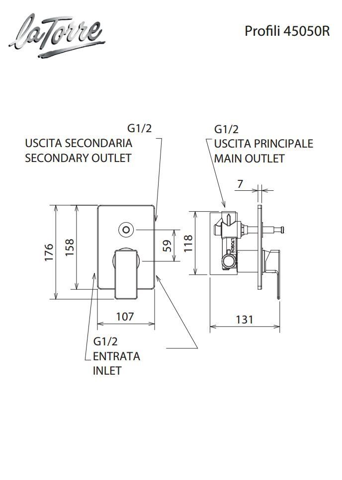 Μίκτης εντοιχισμού 2 εξόδων   χρωμέ Profili Plus by La Torre 45050R-100