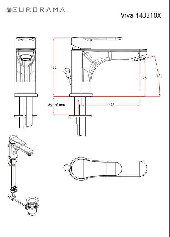 Μπαταρία νιπτήρος Eurorama Viva Plus 143310Χ-100